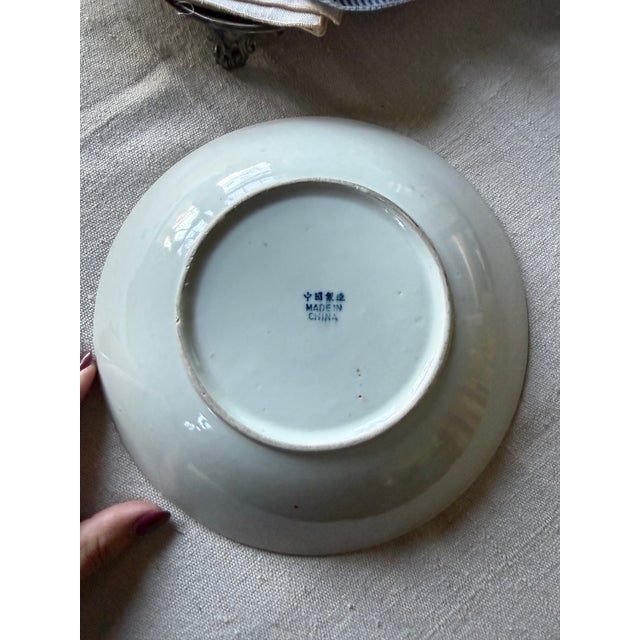 Vintage Hand-Painted Chinese Koi Fish Serving Bowl | Navy Blue and White Porcelain | 9 Inch Decorative Dish For Sale - Image 4 of 12