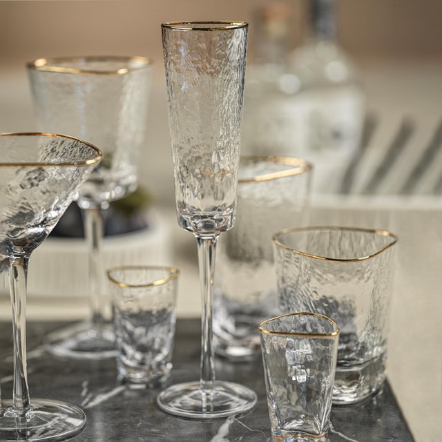 Aperitivo Triangular Champagne Flute, Clear w/ Gold Rim - Set Of Four The Aperitivo Triangular collection is a stylish...