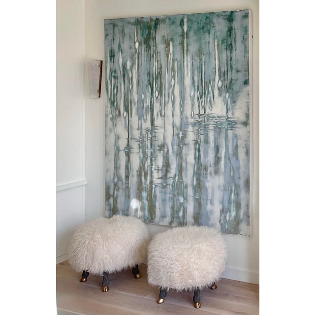 Round Ottoman Stool (Unit of 1). Hand Carved Faux “Sheep” Legs, W/ Gilt Hand Applied Finish. Made to Order in Los Angeles by Everage Design Workshop. For Sale In Los Angeles - Image 6 of 6