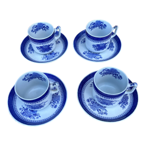 A Set of 4 Copeland Spode Fitzhugh Blue Demitasse Cups and Saucers, Circa 1960’s