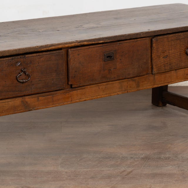 19th Century French Oak Coffee Table With Three Drawers For Sale - Image 4 of 13