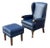 Set of Blue Leather Armchair & Foot Stool For Sale