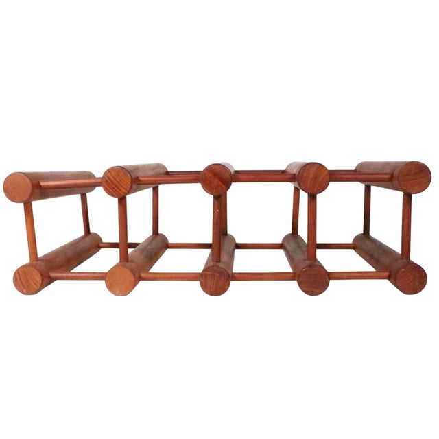 Mid 20th Century Danish Modern Architectural Teak Wine Rack Four Bottles For Sale - Image 9 of 9