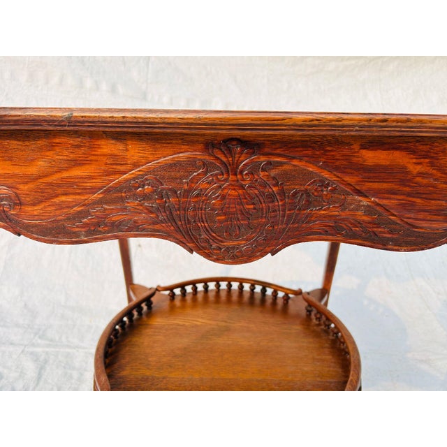Victorian Antiques Galley Solid Oak Occasional Parlor Table For Sale - Image 3 of 9