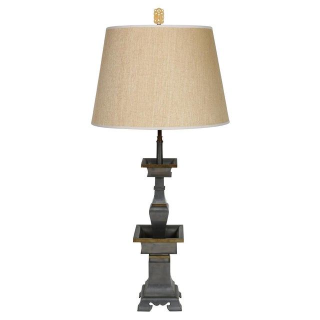 Mid 20th Century Mid 20th Century Pewter Chinoiserie Lamps With Brass Detail - a Pair For Sale - Image 5 of 5