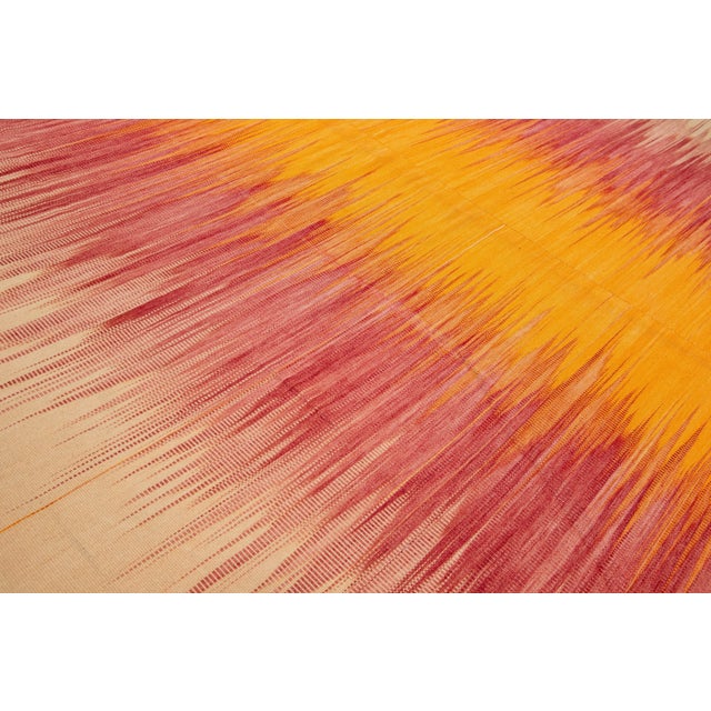 Orange Modern Kilim Flatweave Abstract Handmade Oversize Wool Rug For Sale - Image 9 of 11