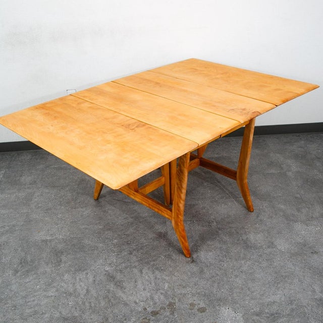1960s Mid Century Modern Dining Table Solid Maple Gate Leg Drop Heywood Wakefield Leaf For Sale - Image 5 of 12