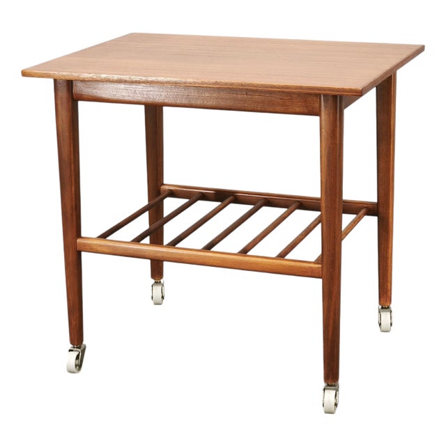 Vintage Danish Modern Teak Serving Trolley on Wheels, 1960s For Sale
