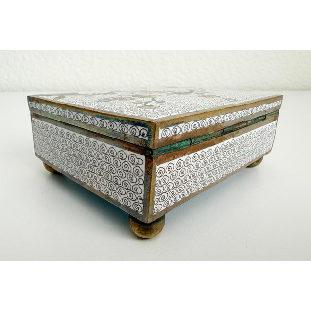 Brass Vintage Cloisonne Smoke Box & Matchbox Cover Set For Sale - Image 8 of 14