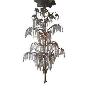 19thc Austrian Art Nouveau Gilt Bronze With Cut Crystal Palm Chandelier an Original by Josef Hoffmann