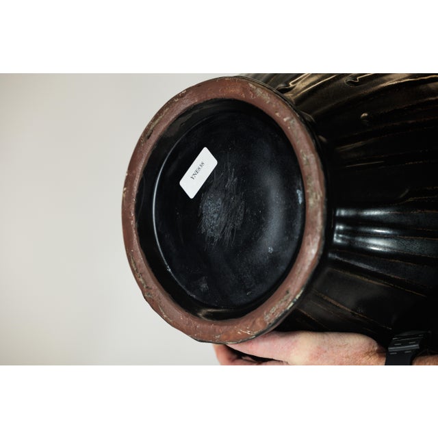 Contemporary Late 20th Century Large Artisan Ceramic Planter with Olive and Brown Drip Glaze For Sale - Image 3 of 18