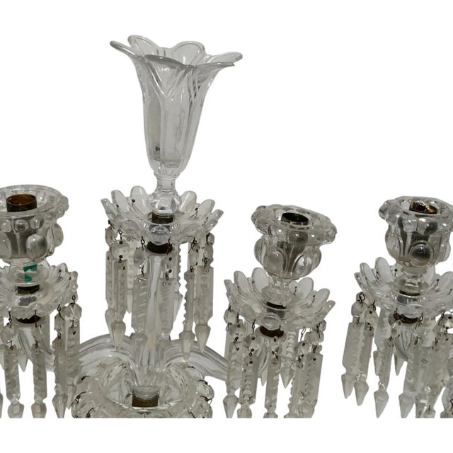 Vintage Pair 14" Modular Crystal 3-Light Candelabras Threaded European Lead Crystal Complete With Prisms For Sale - Image 11 of 12