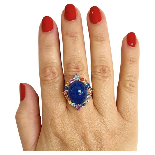 Bochic “Capri” Vintage Blue Sapphire & Multi Sapphire Ring Set In 18K Gold & Silver For Sale - Image 4 of 12