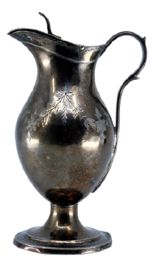 Silver Altar Wine Cruet with Floral Engraving and Beaded Base