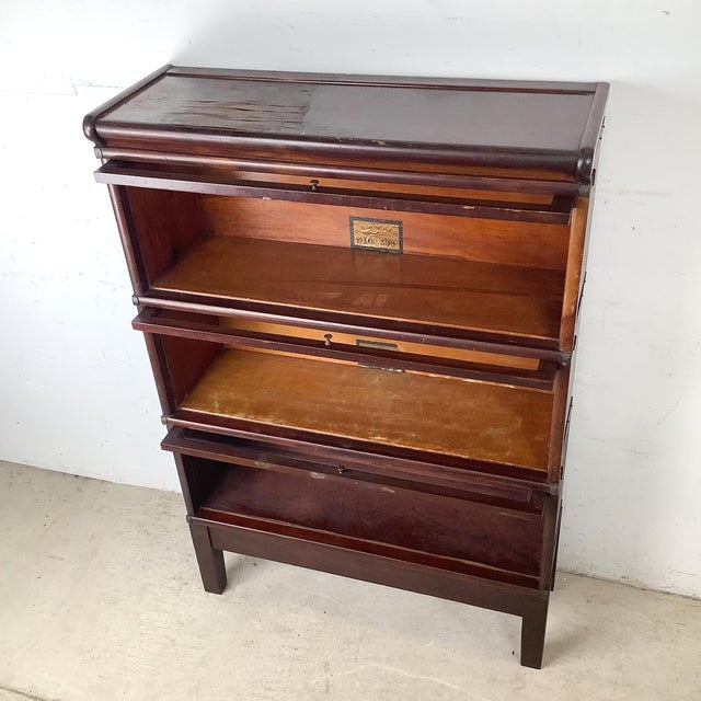 Globe Wernicke Globe-Wernicke Mahogany Barrister Bookcase — Three Sections, Original Labels, Early 1900s For Sale - Image 4 of 18
