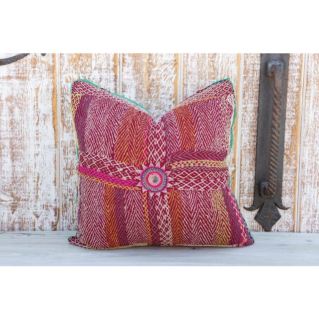 Red Roseate Sindh Sami Square Pillow For Sale - Image 8 of 8