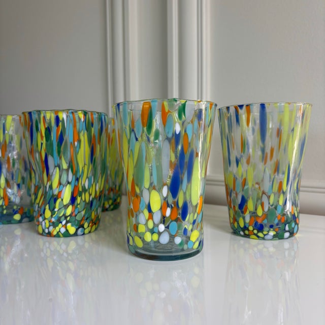 Contemporary Sunrise Multi Murano Style Millefiori Drinking Glasses Tumblers - Set of 6 For Sale - Image 3 of 9
