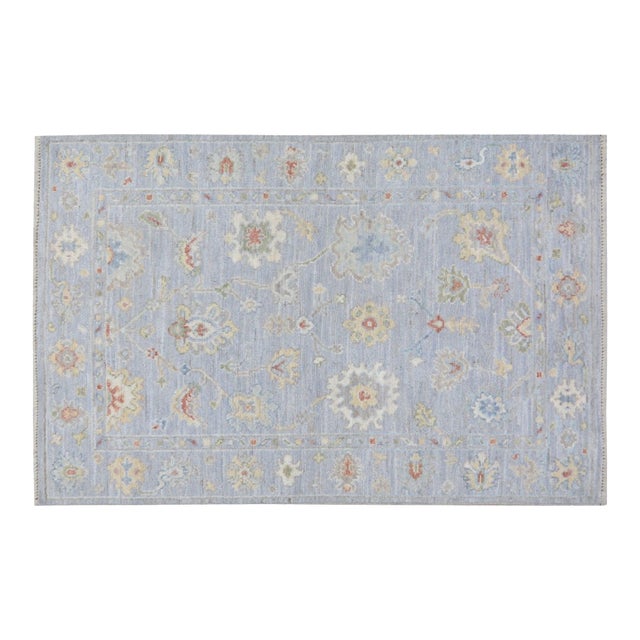 Turkish Oushak Hand Knotted Wool Rug, 4'x5'9" For Sale