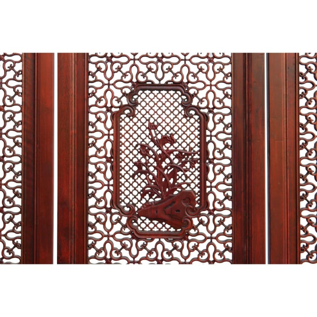 Chinese Reddish Brown Stain 4 Seasons Flower Wood Panel Floor Screen For Sale - Image 12 of 13