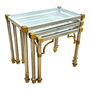 Hollywood Regency Chrome & Brass Maison Jensen Style Nesting Tables