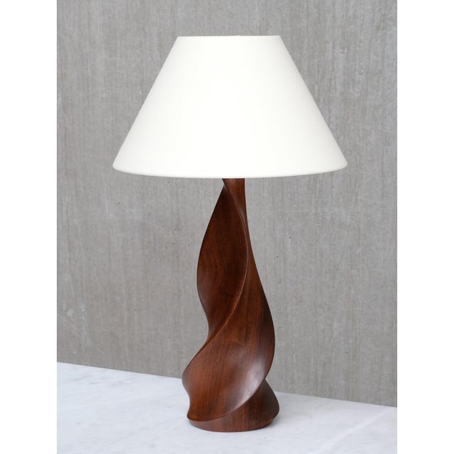 Sculptural Table Lamps in Mahogany by Claude Chauvy, France, 1950s, Set of 2 For Sale - Image 4 of 17
