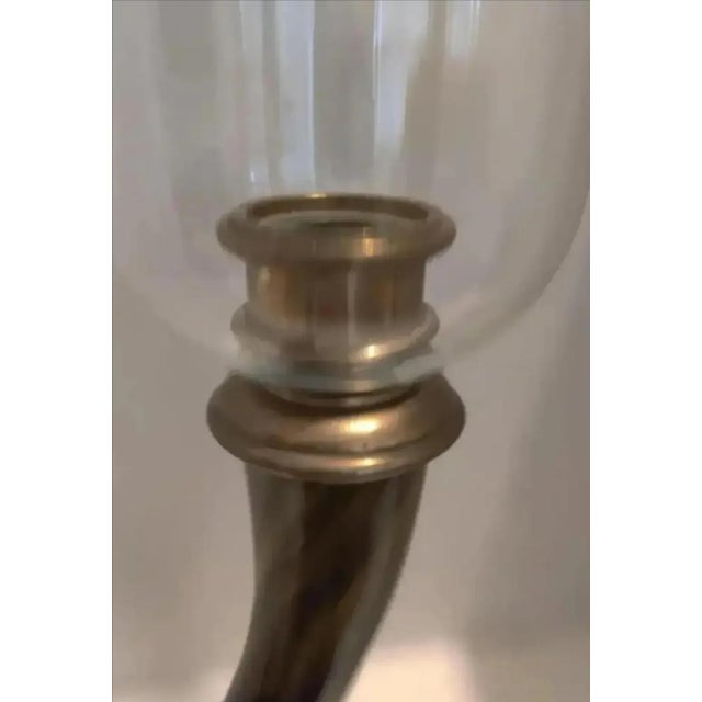 Art Deco Chapman Faux Horn Hurricane Lamp Candle Holder Circa 1977 For Sale - Image 3 of 6