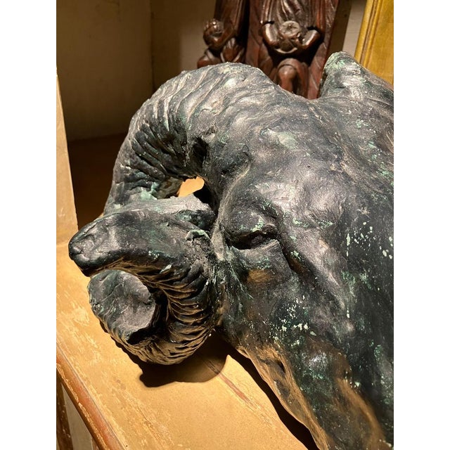 Vintage Patinated Plaster Rams Head Sculpture in the Neoclassical Taste For Sale - Image 6 of 11