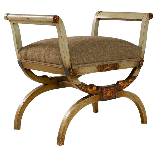 1920s Italian Neoclassical Curule Stool With Upholstered Seat For Sale - Image 15 of 18