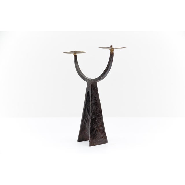 1960s Brutalist Hand-Forged Iron Candleholder, 1960s For Sale - Image 5 of 9