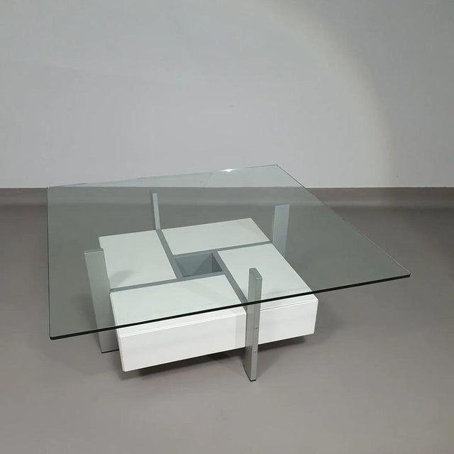 Minimalistic Coffee Table with Drawers and Glass Top, 1980s For Sale - Image 3 of 12