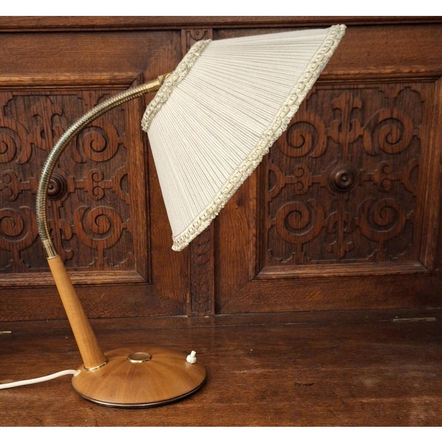 Mid-Century Adjustable Walnut Table Lamp with Brass Fittings and Fabric Shade from Temde, 1960s For Sale - Image 4 of 8