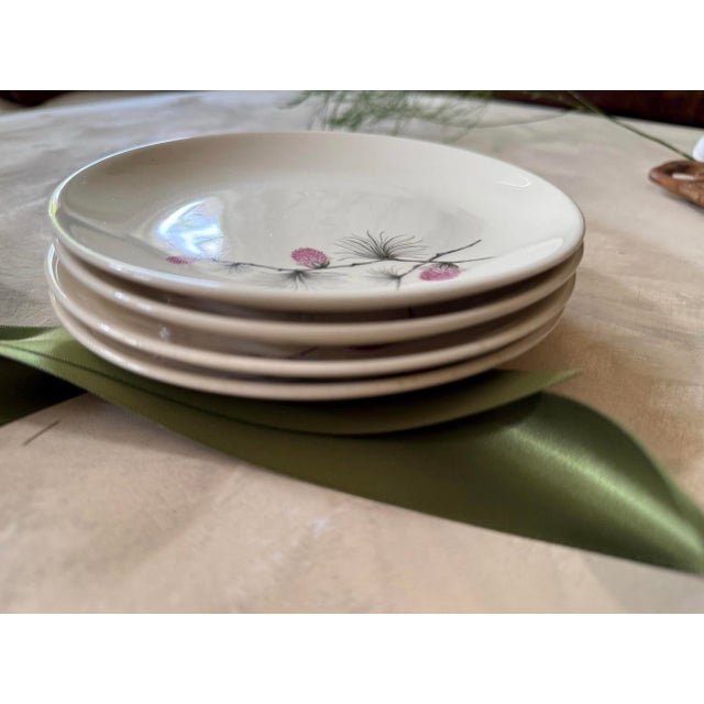 Vintage Mid Century Modern Pink Thistle Floral 6.5” Plates - Set of Four (4) For Sale In Chicago - Image 6 of 9