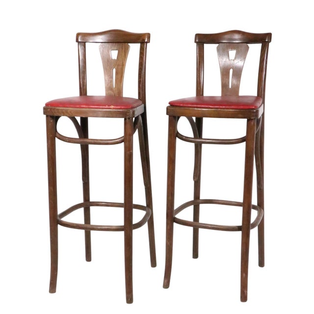 Mid 20th Century Mid 20th Century Pr. Bentwood Counter Stools by Thonet For Sale - Image 5 of 13