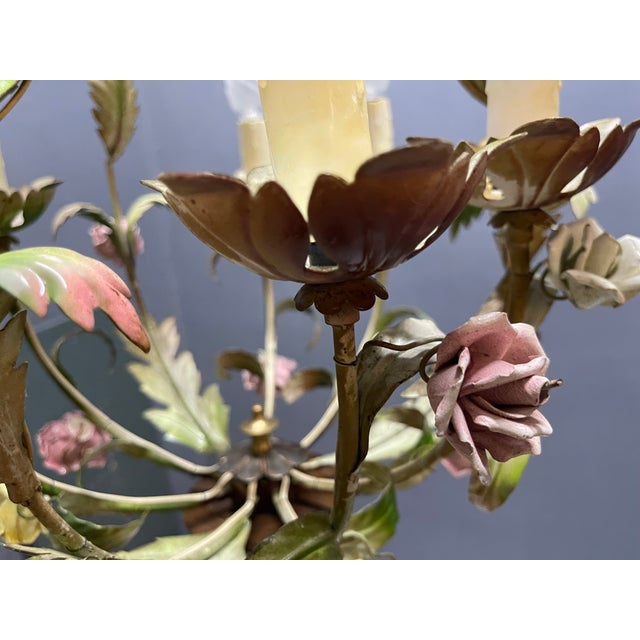 Italian Tole & Ceramic Floral Chandelier, 1960s For Sale - Image 3 of 18