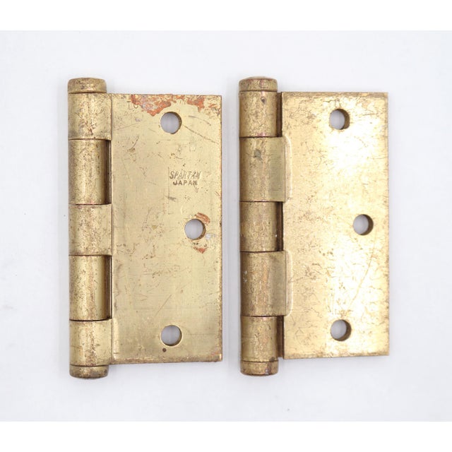 Mid 20th Century Pair of 3 X 3 In. Spartan Brass Plated Steel Door Hinges For Sale - Image 5 of 5