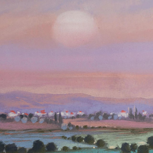 Sunset Over Poppy Fields Landscape, 1950s, Pastel For Sale - Image 4 of 7