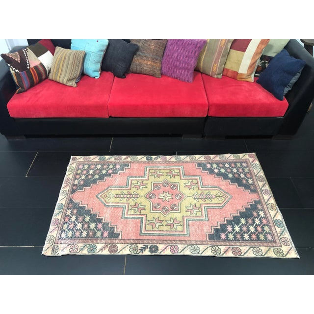Vintage Geometric Design Turkish Handmade Wool Rug For Sale In Phoenix - Image 6 of 11