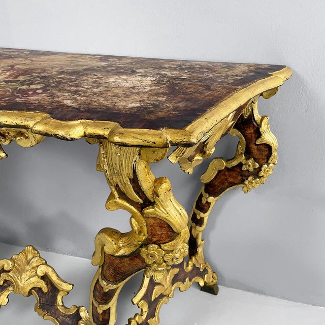 Italian Console in Wood with Marble Effect and Golden Profiles, 1890s For Sale - Image 6 of 18