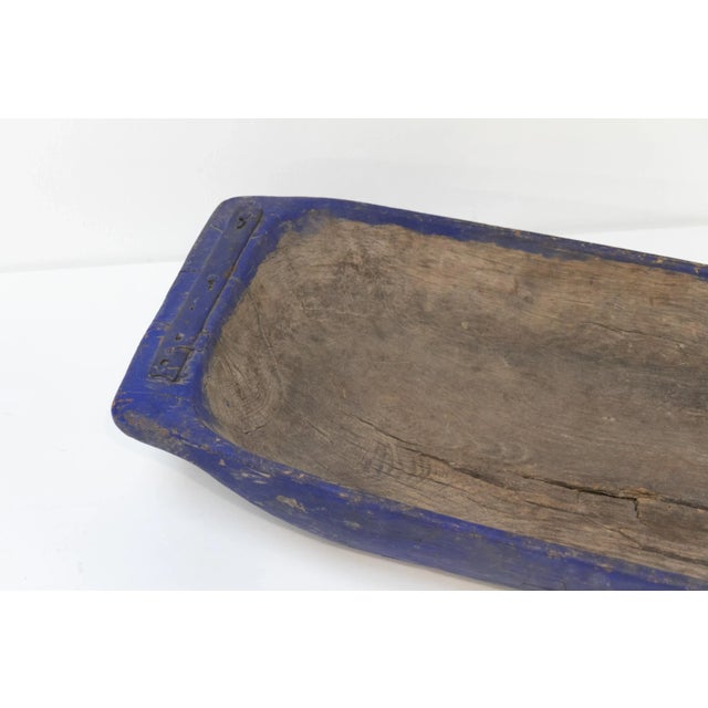 Large Antique Swedish Folk Art Blue Wooden Trough, Late 1800s For Sale - Image 9 of 17