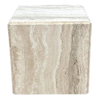 Vintage Italian Modern Travertine Cube Side Table or Pedestal For Sale