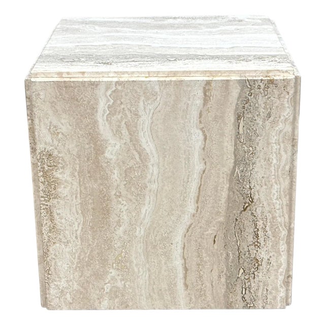 Vintage Italian Modern Travertine Cube Side Table or Pedestal For Sale