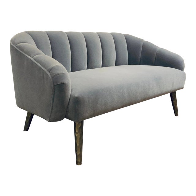 Made Goods Modern Gray Channeled Mohair Rooney Settee For Sale