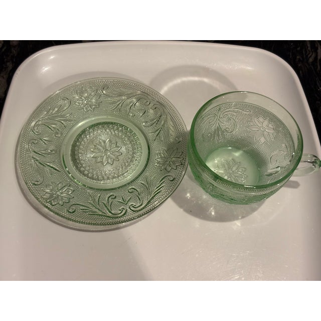 Indiana Glass Company 1980s Chantilly Green Cup and Saucer Set Made by Indiana Glass - Set of 4 For Sale - Image 4 of 12