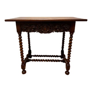 Early 20th Century Antique Jacobean Style Barley Twist Walnut Side Table For Sale