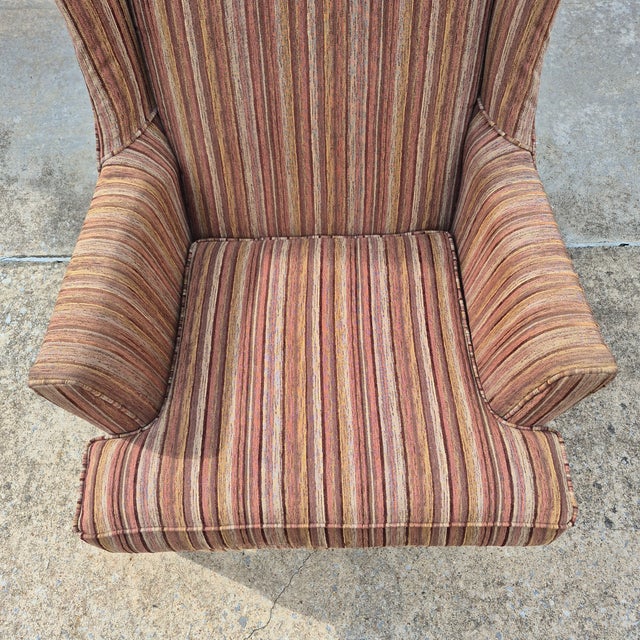 Century Furniture 2010 Stratford Caye Transitional Striped Cocoa Brown Wingback Arm Chair For Sale - Image 4 of 13