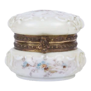 Early 1900s Wavecrest Repousse Milk Glass Box
