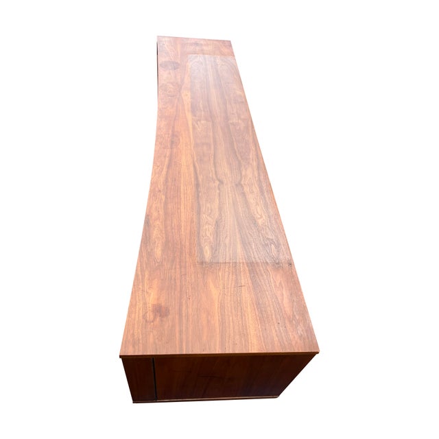 Brown Mid Century Modern Vintage Low Credenza Cabinet Concave Style For Sale - Image 8 of 11