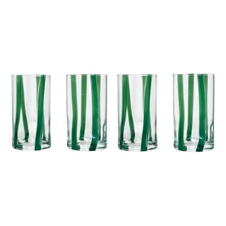 Contemporary Verdure Stripe Italian Murano Glass Tumblers - Set of 4 For Sale