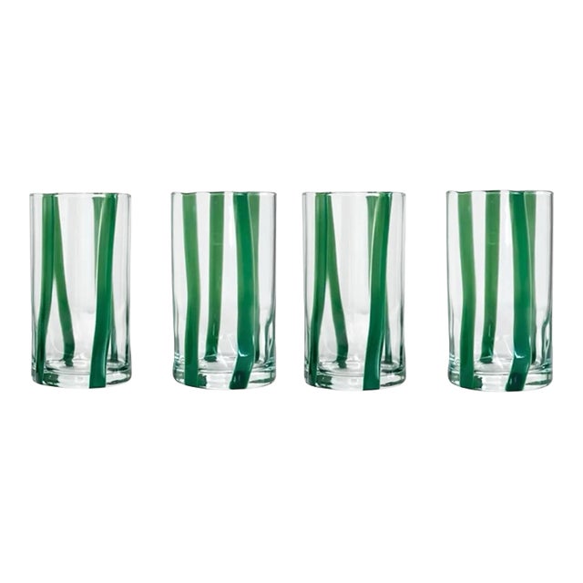 Contemporary Verdure Stripe Italian Murano Glass Tumblers - Set of 4 For Sale