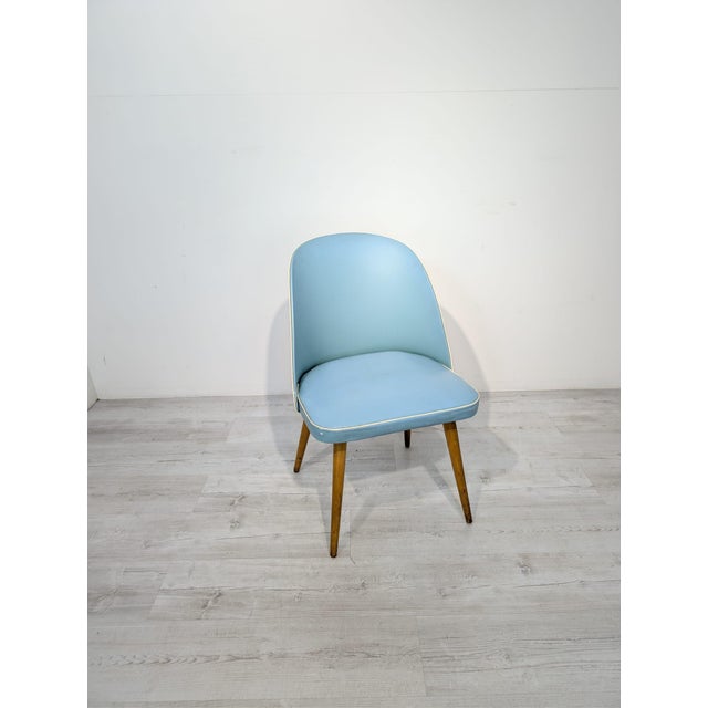 1950s Vintage Blue Leather Armchair, 1950s For Sale - Image 5 of 14